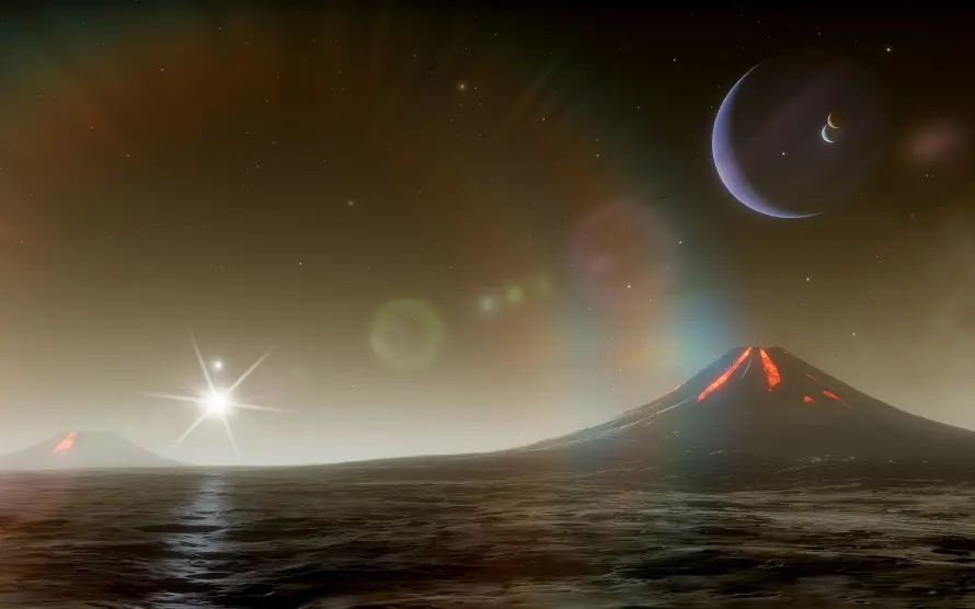 2k卫星壁纸-行星与星芒-免费下载「哲风壁纸」