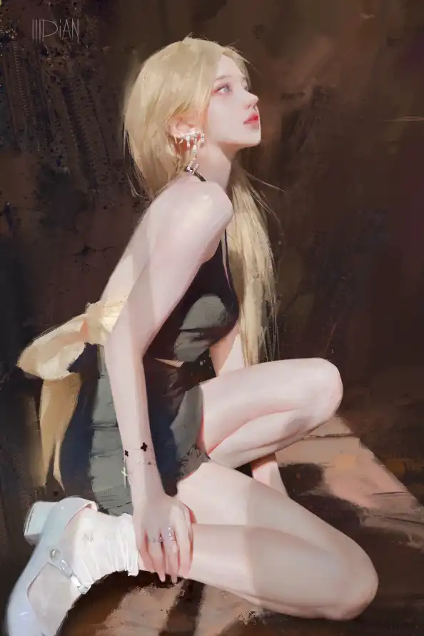 4k油画壁纸 - 望着天空 - 金发美女 - wallpaper「哲风壁纸」