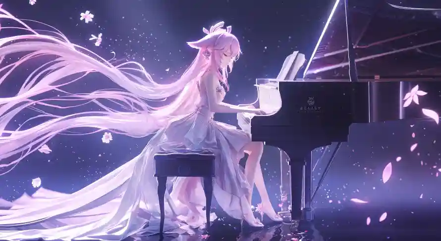 3k插画壁纸-琴-出水芙蓉 - -免费下载「哲风壁纸」