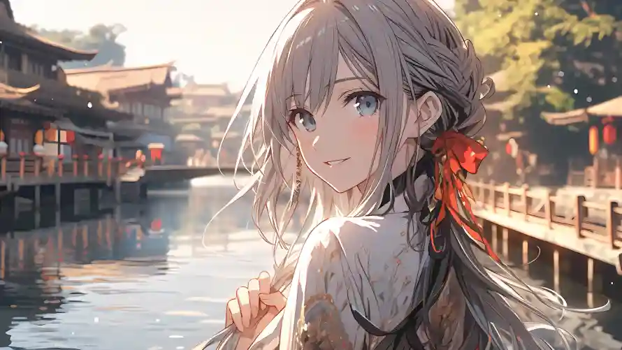 2k景深壁纸-小桥流水 - 古风动漫美女-壁纸分享「哲风壁纸」