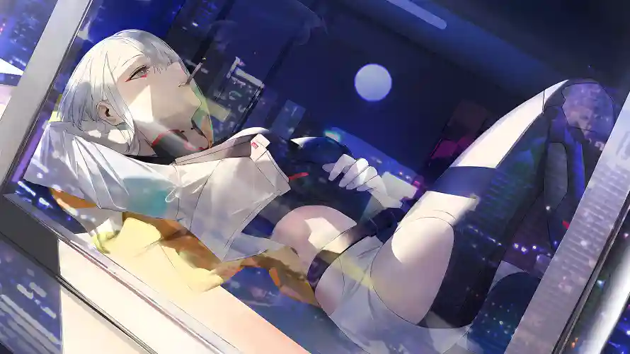 6k唯美壁纸-动漫少女壁纸和月-慵懒姿态免费下载「哲风壁纸」