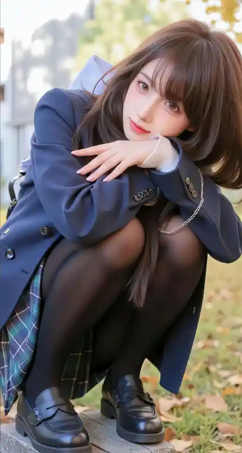 4k女孩壁纸 - 学生 - 美女 - 蹲姿「哲风壁纸」
