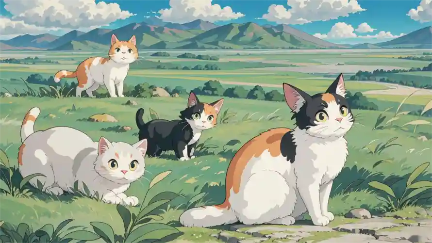 2k可爱壁纸-可爱猫咪壁纸和猫-草地嬉戏壁纸推荐「哲风壁纸」