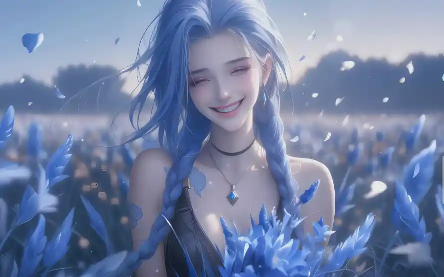 5k蓝花壁纸-LOL - 蓝克斯-金克丝壁纸推荐「哲风壁纸」