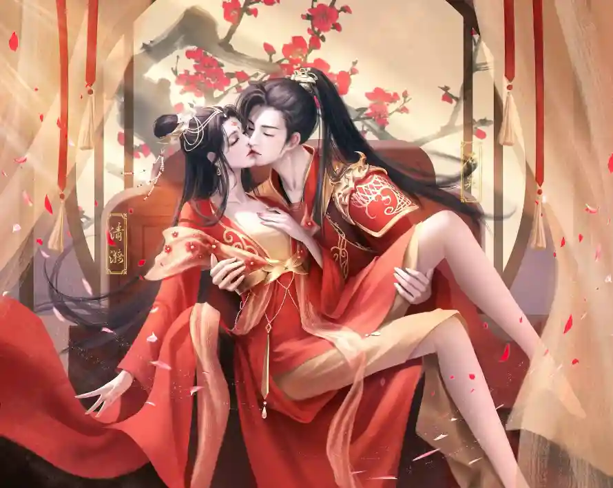 2k情侣壁纸-古风游戏 - 爱-红衣男女热门的壁纸「哲风壁纸」