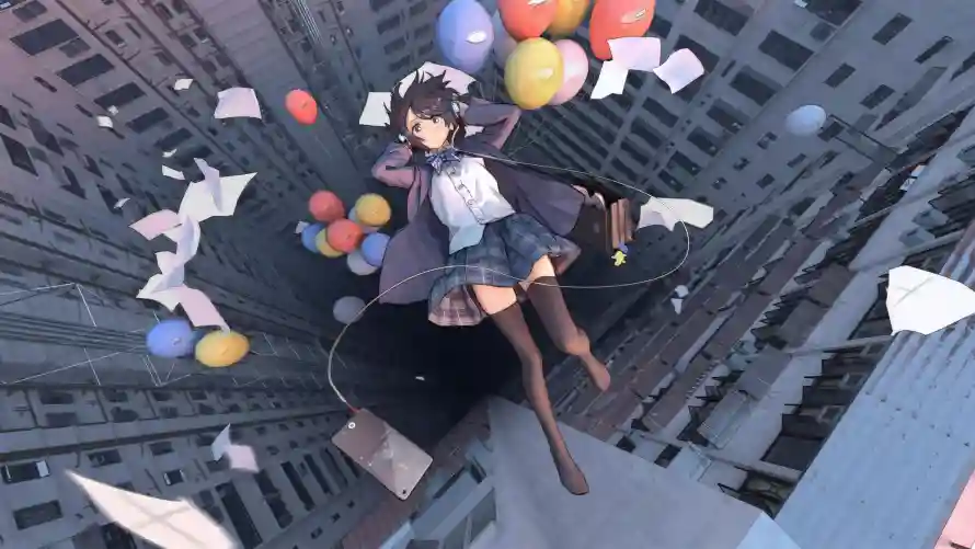 5k少女壁纸-科幻感和五彩斑斓-高楼之间「哲风壁纸」