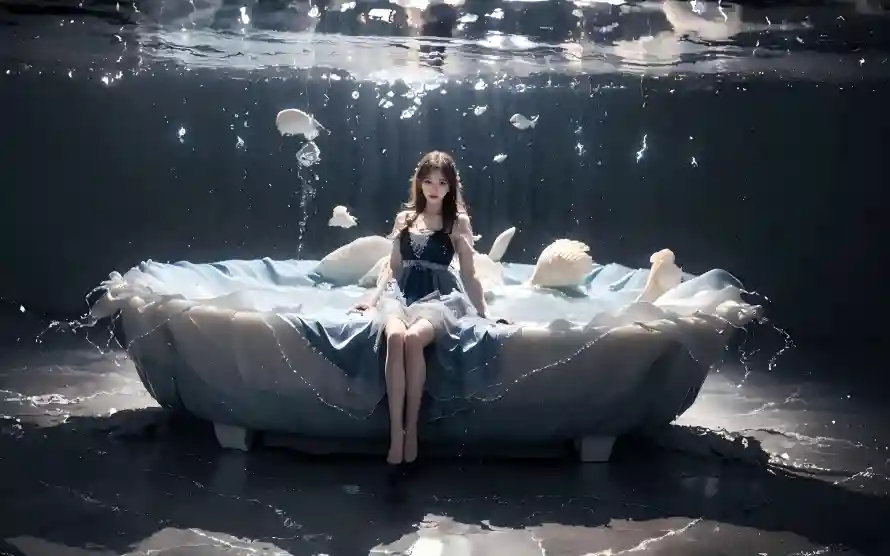 5kAI制造壁纸-性感美女和梦幻画面-水下效果「哲风壁纸」