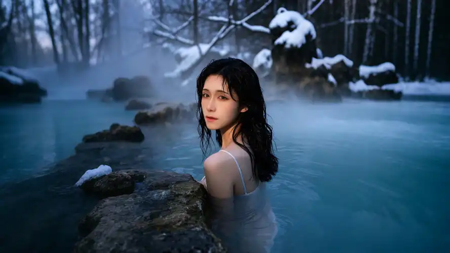 2k佳人壁纸-冰雪温泉 - 温泉-温泉场景壁纸分享「哲风壁纸」
