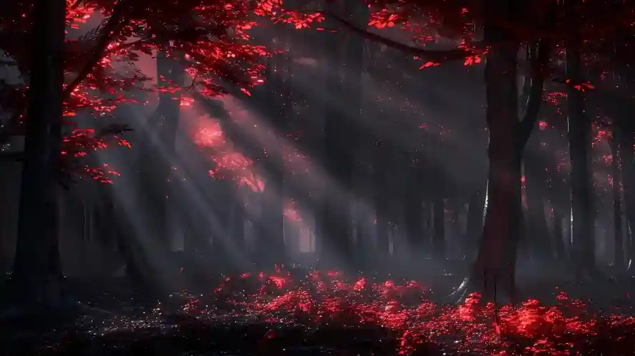 6k光影壁纸-梦幻森林与枫叶-森林光影壁纸分享「哲风壁纸」