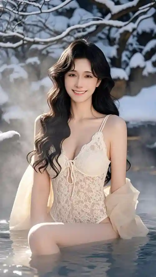 4k气质壁纸 - 温泉 - 冬日场景 - 女性写真「哲风壁纸」