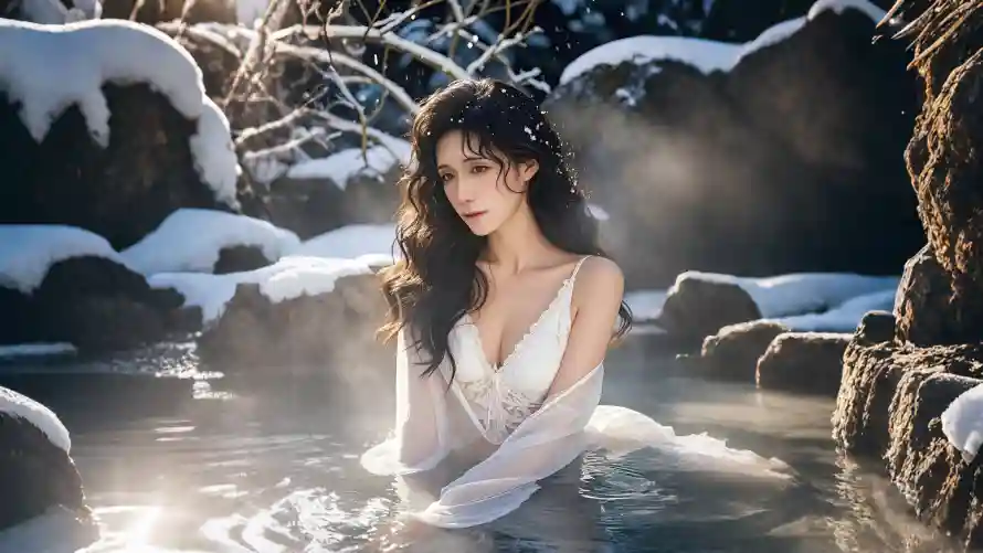 4k温泉壁纸-气质美女和温泉场景-美女写真「哲风壁纸」