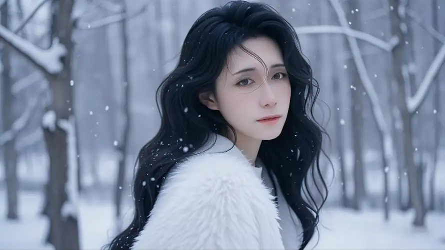 3k气质壁纸-冬季场景和雪地-气质女子免费下载「哲风壁纸」