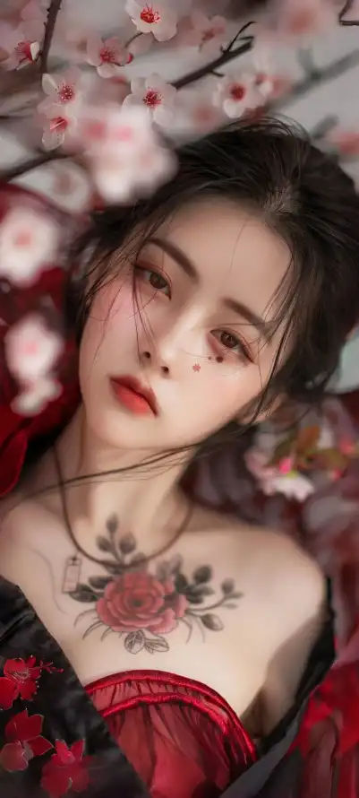 4k古风壁纸 - 女孩 - 桃花 - 纹身「哲风壁纸」