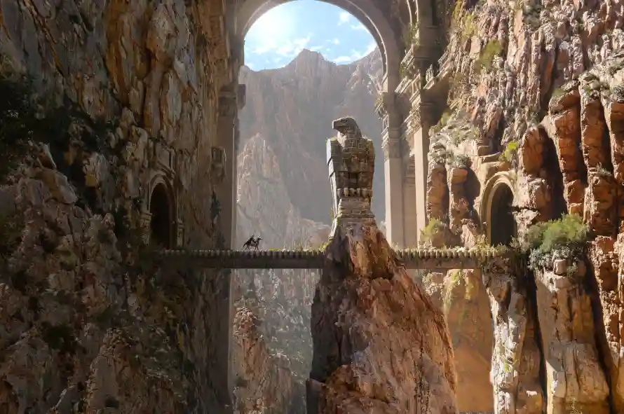 2k景观壁纸-奇幻峡谷与桥-峡谷建筑壁纸分享「哲风壁纸」