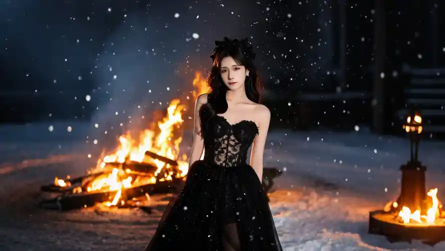 4k人物壁纸-雪地壁纸和礼服-免费下载「哲风壁纸」
