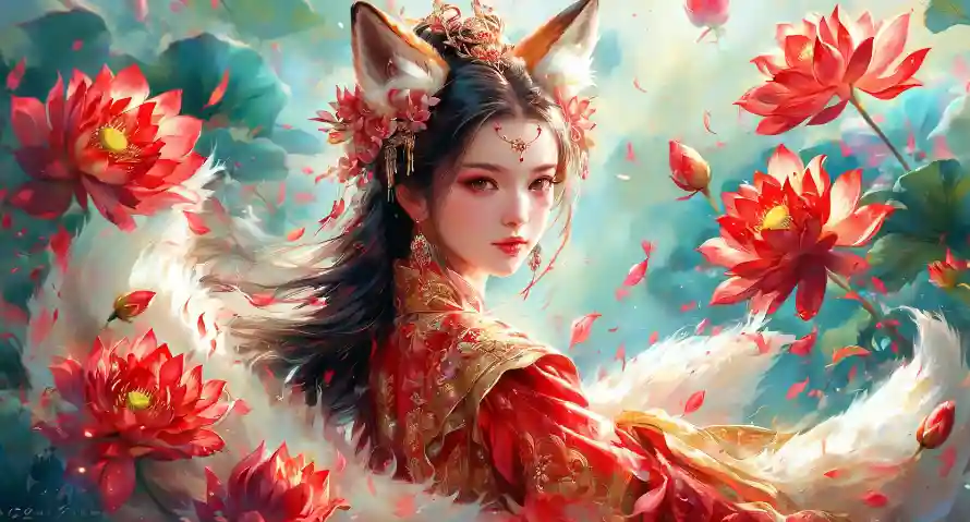 2k古风壁纸-九尾妖狐和美女-壁纸推荐「哲风壁纸」