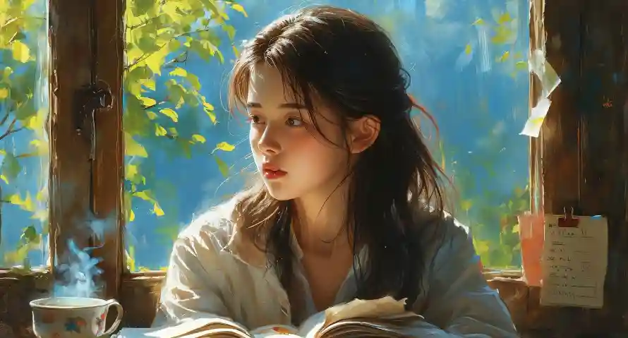 2k可爱壁纸-窗边阅读 - 美女-免费下载「哲风壁纸」