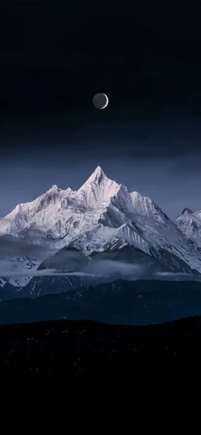 4k夜景壁纸 - 夜空 - 月亮 - 远山「哲风壁纸」