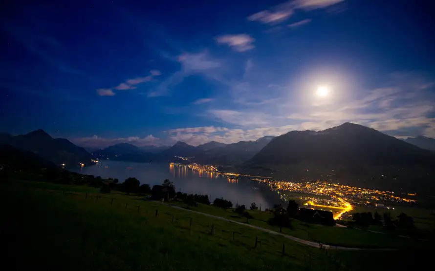 4k夜景壁纸-夕阳晚霞与山水-夜幕降临免费下载「哲风壁纸」