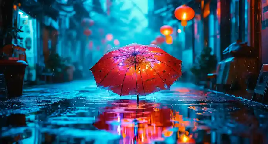 2k唯美壁纸-红灯笼和艺术-积水倒影壁纸推荐「哲风壁纸」