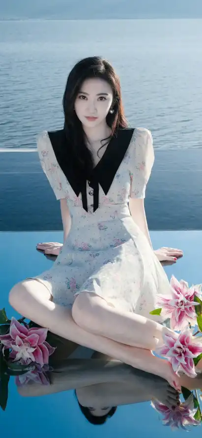4k明星壁纸 - 景甜 - 花朵 - 海上写真「哲风壁纸」
