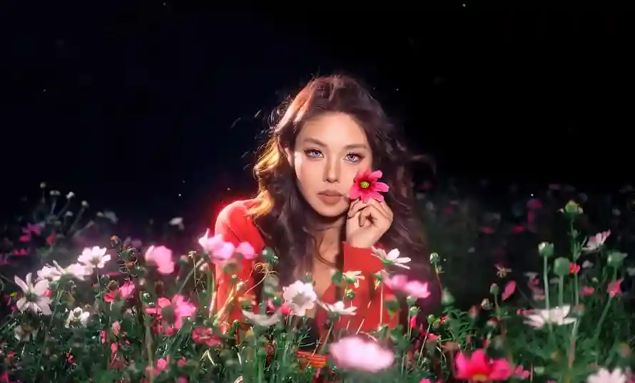 8k夜晚壁纸-氛围感壁纸和美女-手持鲜花壁纸推荐「哲风壁纸」