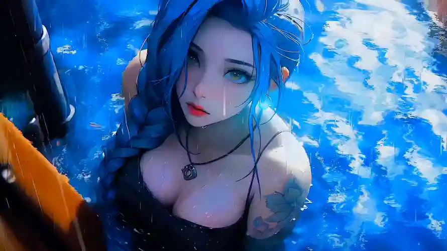 3k壁纸引擎壁纸-水中仙子与水中场景-蓝发少女「哲风壁纸」