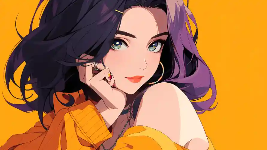 4k人物插画壁纸-动漫少女壁纸和唯美风格-纯黄背景「哲风壁纸」