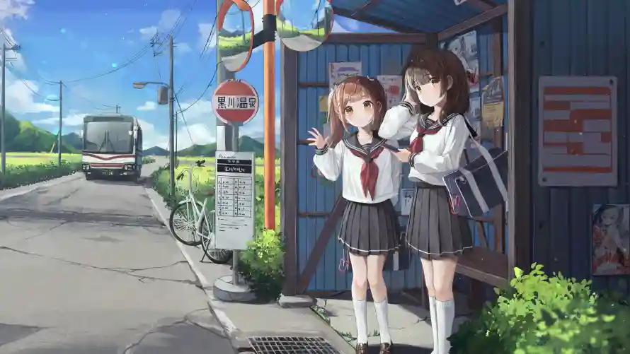 8k动漫壁纸-公交站壁纸和jk-jk少女免费下载「哲风壁纸」