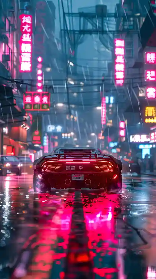 4k炫酷壁纸 - 车 - 都市 - 雨夜「哲风壁纸」
