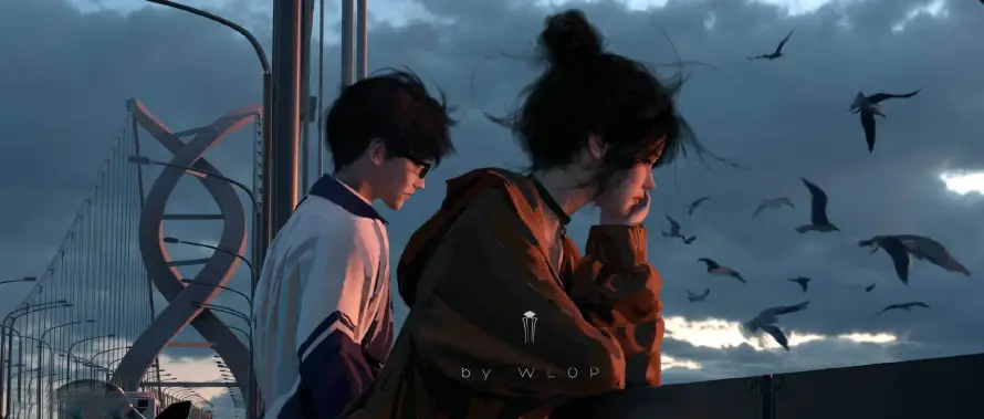2k云虫壁纸-月牙儿与人物-WLOP壁纸分享「哲风壁纸」