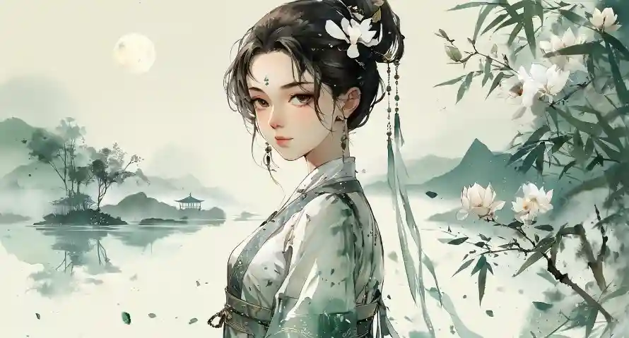 2k古风壁纸-古装女子与唯美-山水背景免费下载「哲风壁纸」