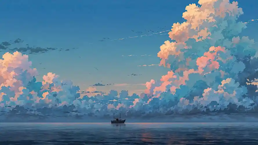 4k云朵壁纸-梦幻海景 - 船-碧海蓝天热门的壁纸「哲风壁纸」
