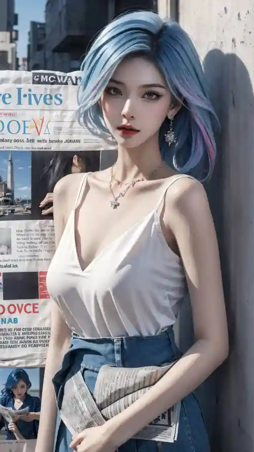 4k少女穿搭壁纸 - 时尚少女 - 蓝发少女 - 超清手机「哲风壁纸」