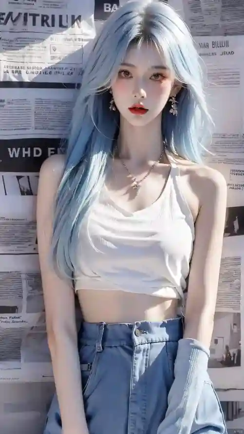 4k时尚少女壁纸 - 蓝发少女 - 蓝发美女 - 超清手机「哲风壁纸」