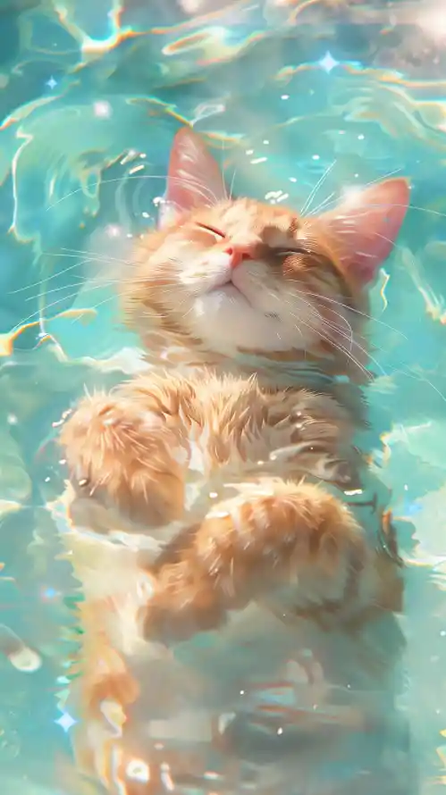 4k4k手机壁纸 - 水中猫咪 - 猫咪游泳 - 萌趣猫咪「哲风壁纸」