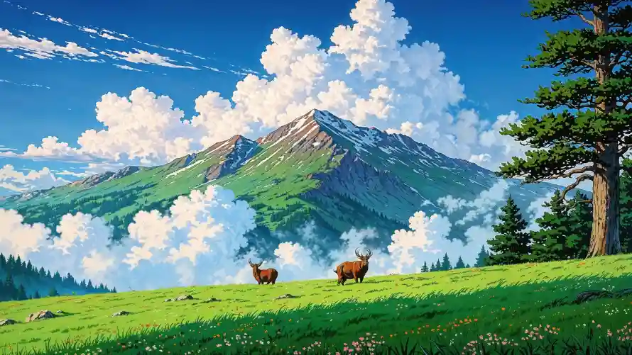 4k山景壁纸-动漫壁纸与鹿-动漫风景热门的壁纸「哲风壁纸」