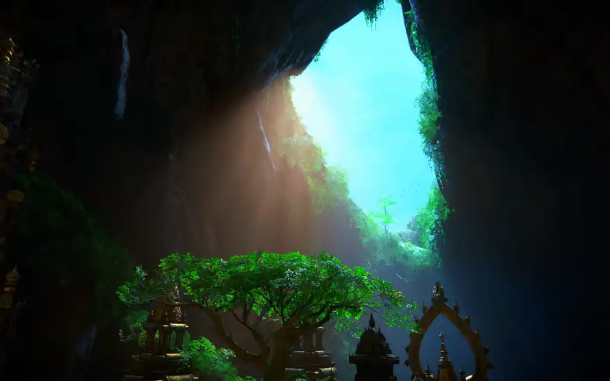 3k神秘壁纸-奇幻场景壁纸和绿植-洞穴景观壁纸推荐「哲风壁纸」