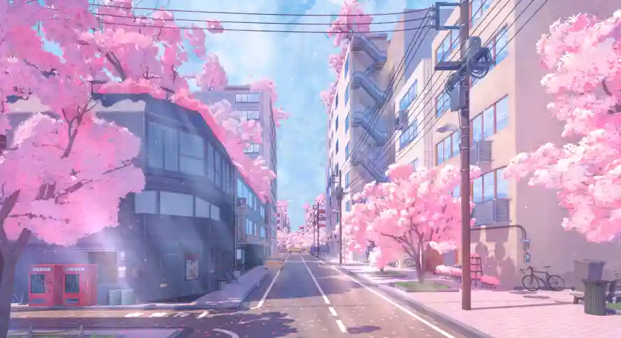 4k插画壁纸-治愈系和风景-樱花街道热门的壁纸「哲风壁纸」