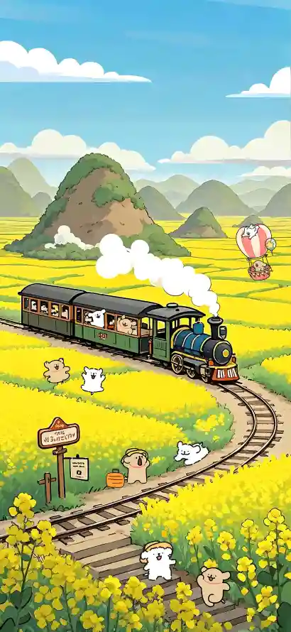 4k卡通壁纸 - 火车 - 田园 - 背景「哲风壁纸」