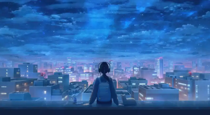 4k动漫壁纸-人物背影和夜景-城市背景热门的壁纸「哲风壁纸」