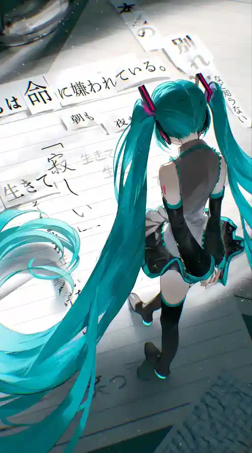 4k背影壁纸 - 蓝发 - 双马尾 - 初音未来「哲风壁纸」