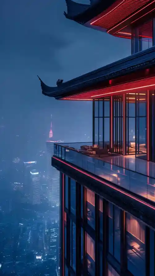 4k夜景壁纸 - 中式建筑 - 赛伯朋克 - 魔都上海「哲风壁纸」