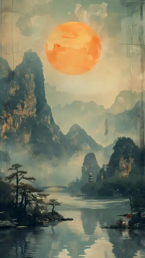 4k圆月壁纸 - 山水背景 - 山水风景 - 手机壁纸「哲风壁纸」
