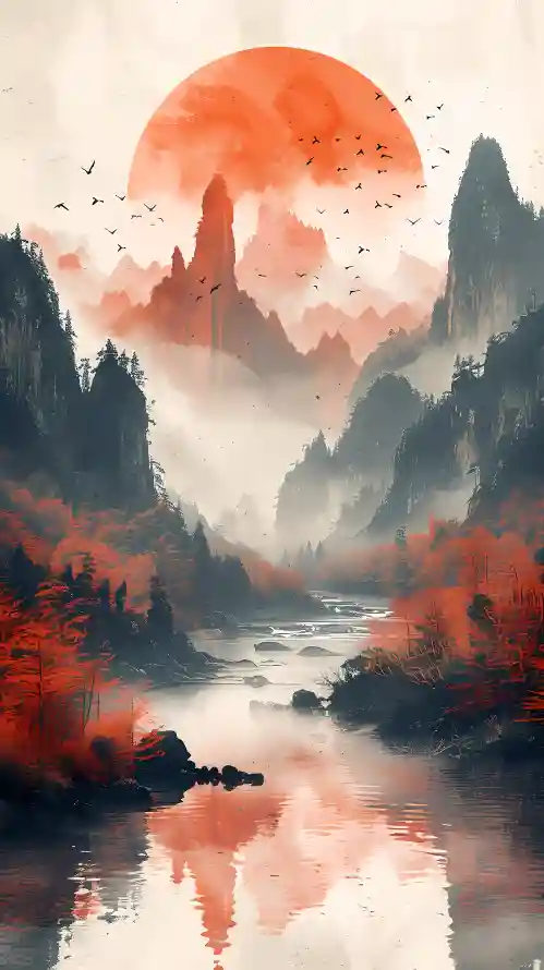 4k山川壁纸 - 红日 - 山水风景 - 手机壁纸「哲风壁纸」