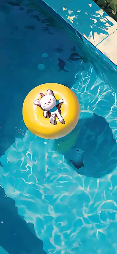 4k萌猫壁纸 - 泳池场景 - 泳池壁纸 - 泳池玩具「哲风壁纸」