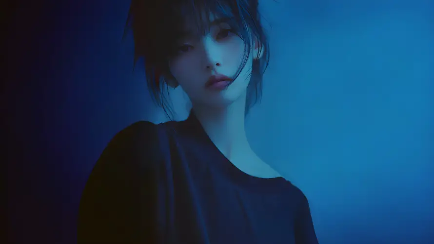 7k女孩壁纸-人物特写壁纸和温润可人-蓝色背景「哲风壁纸」