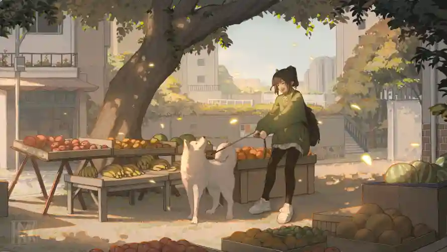 5k动漫壁纸-宠物狗 - 女孩-温馨场景壁纸分享「哲风壁纸」