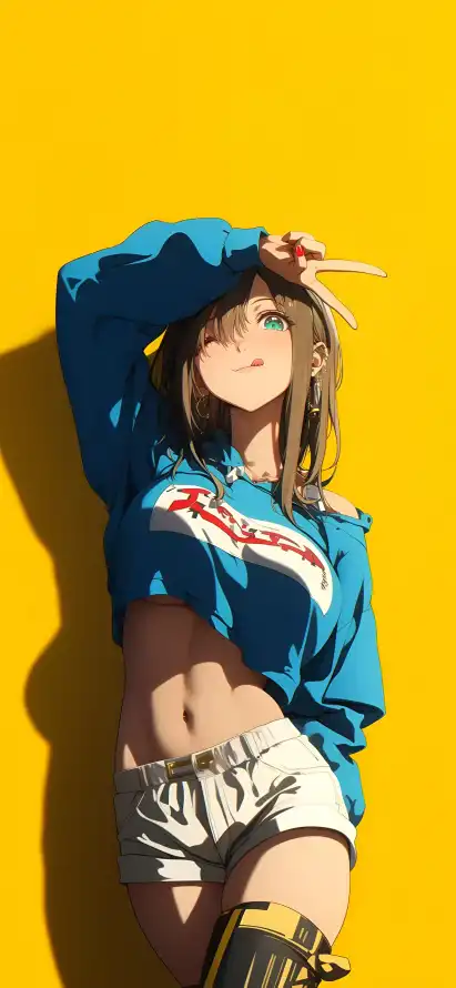 4k动漫插画壁纸 - 动漫美女 - 纯黄背景 - 黄色背景「哲风壁纸」