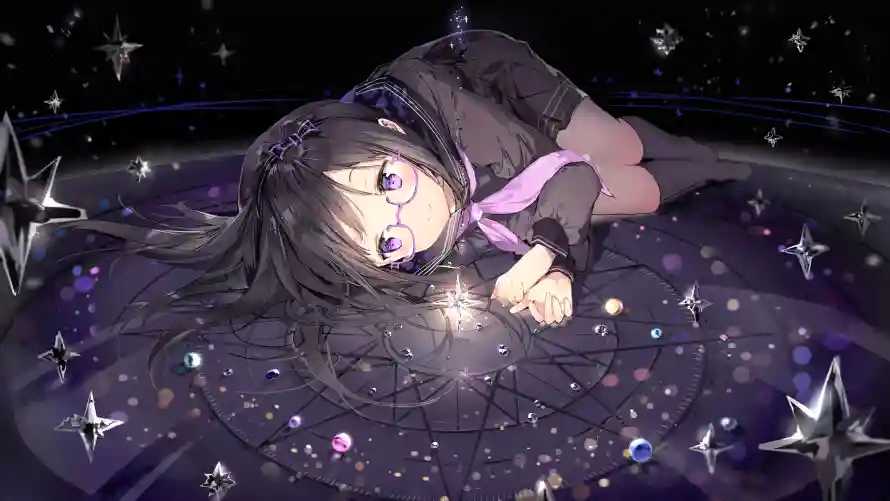4k动漫壁纸-二次元和宇宙背景-少女躺姿「哲风壁纸」